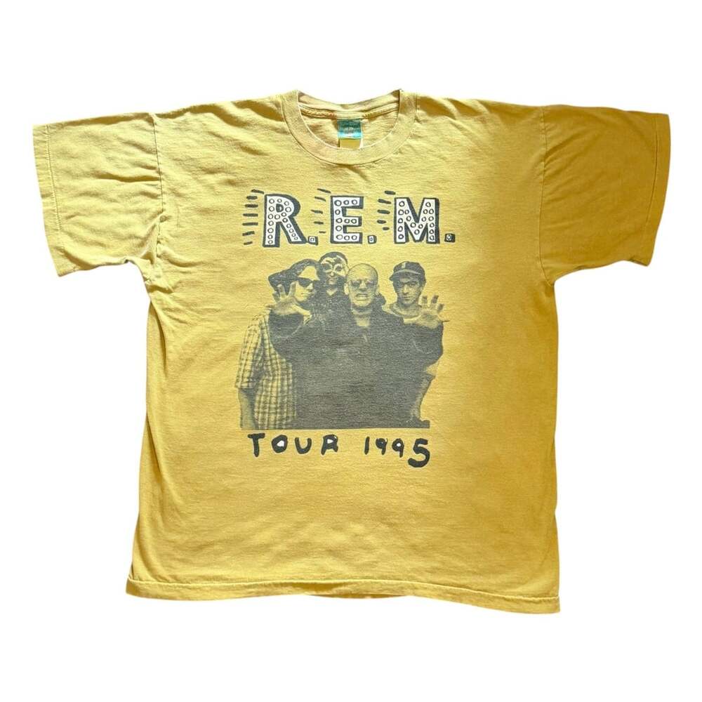 Fruit of the Loom R.E.M. Tour 1995 T-Shirt Size XL Yellow Vintage Band Tee